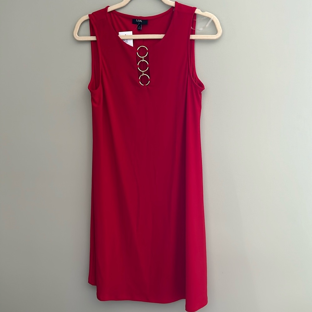 Red MSK shift dress with gold accent